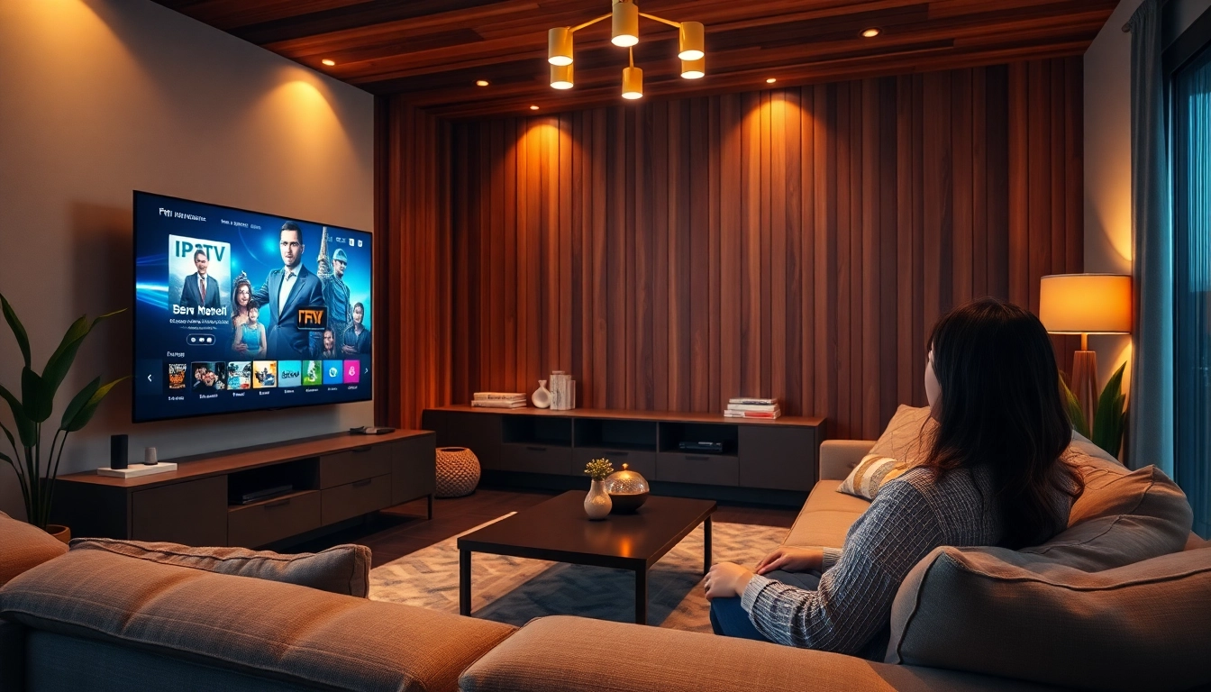 Engage with the best IPTV Suisse channels in a cozy modern living room setting.