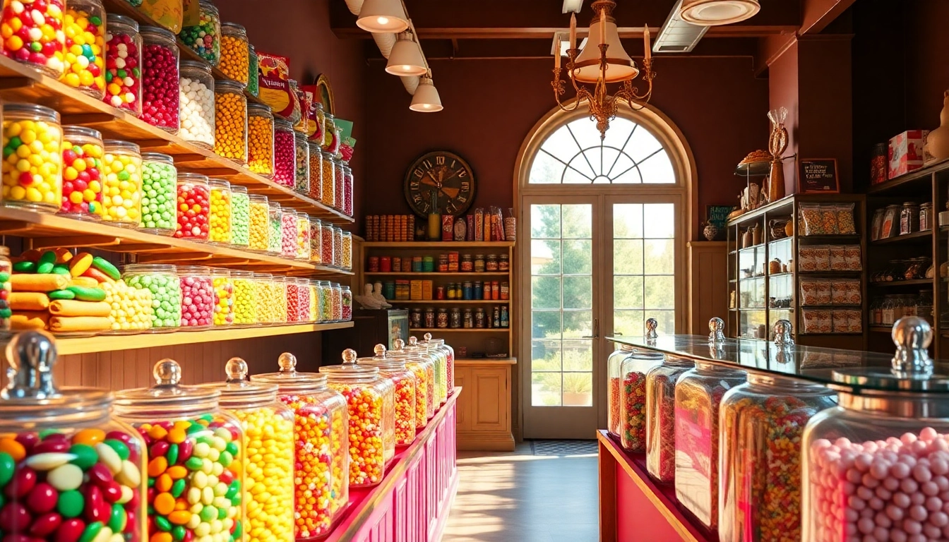 Shop for delightful treats at this candy store near me featuring colorful jars and a welcoming ambiance.