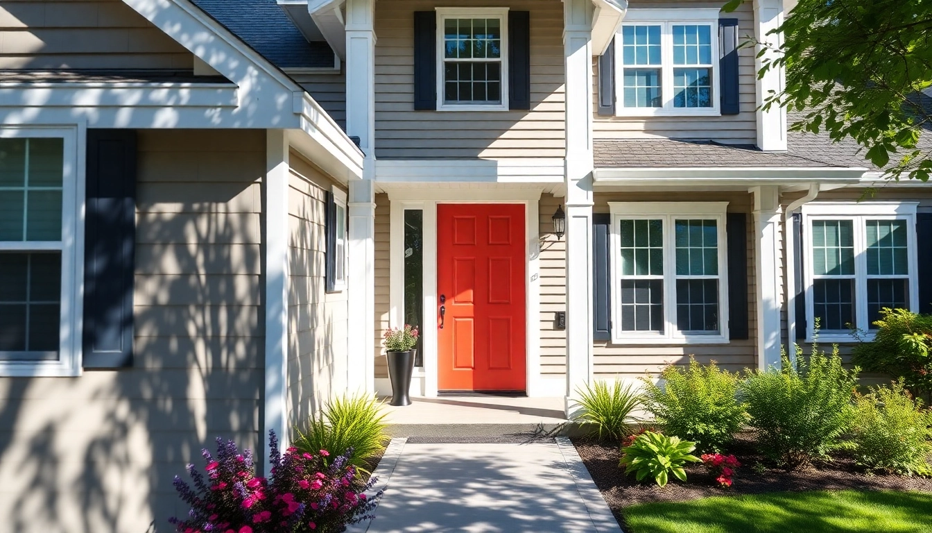 Exterior renovations of a house featuring modern siding and lush landscaping, enhancing curb appeal.