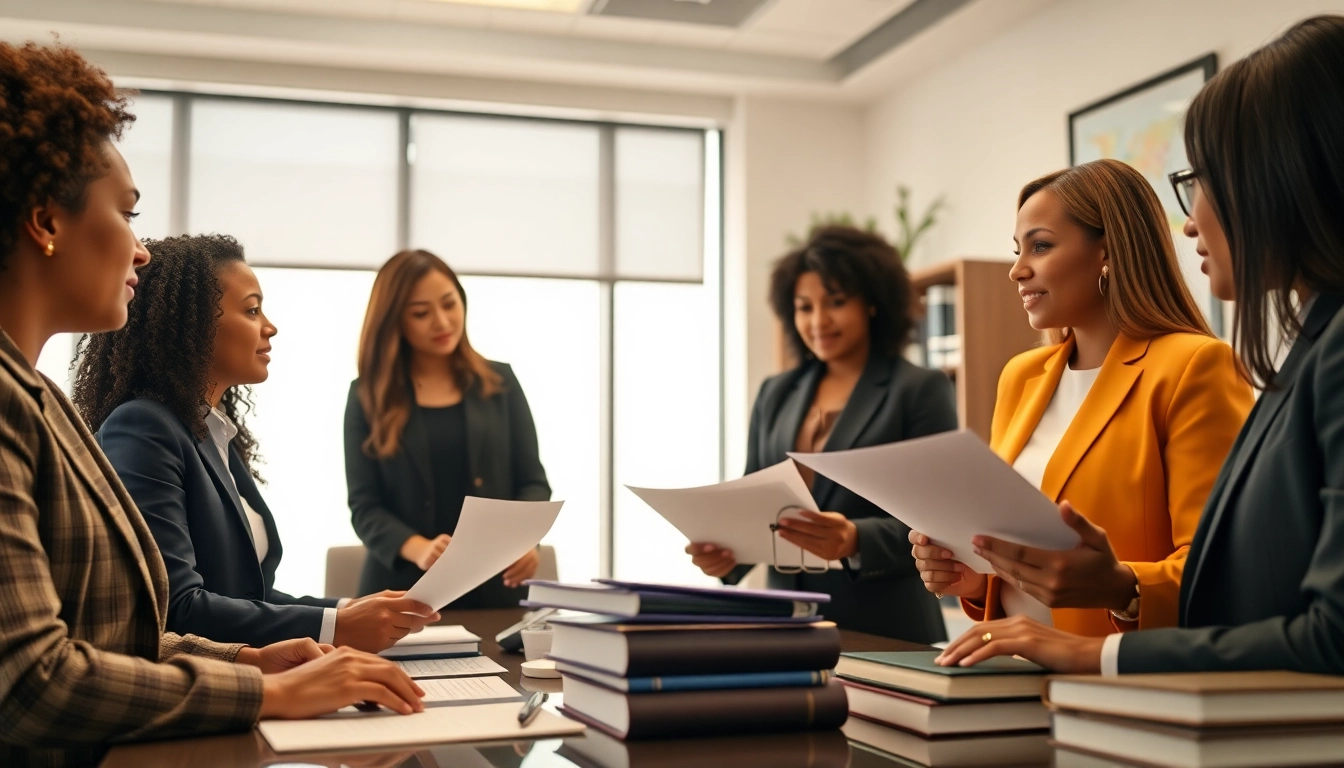 NEC lawsuit attorneys collaborating in an office to discuss legal strategies on behalf of clients.