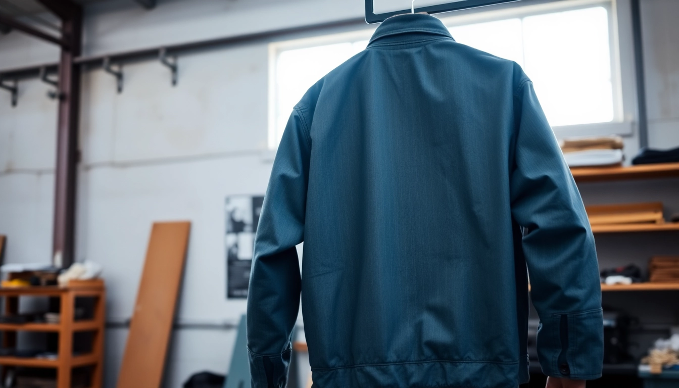 Welding jacket displayed prominently, highlighting its flame-resistant fabric and protective features.