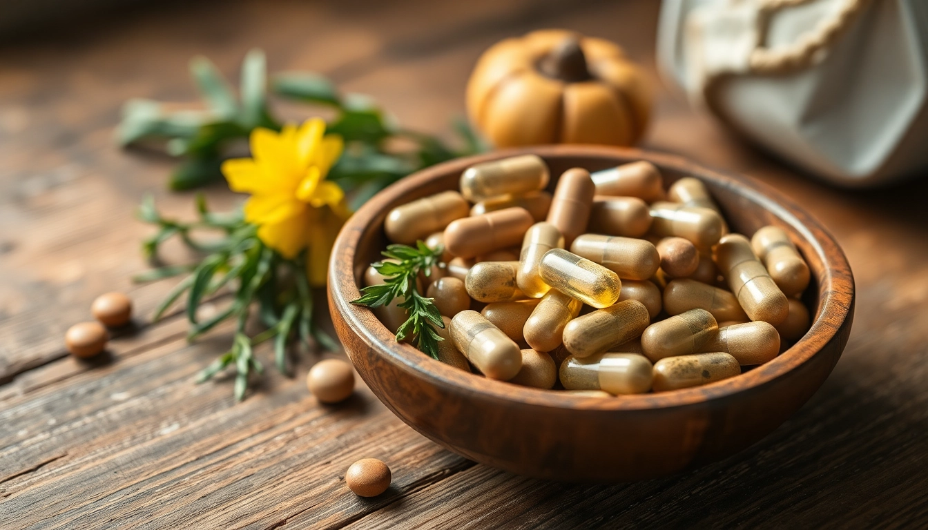 Showcase dietary supplements in a wooden bowl, highlighting their natural and organic qualities.