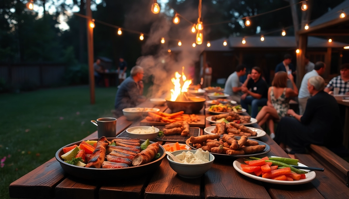 Enjoy delicious food from a Caterer für Grillbuffet und BBQ in Berlin with beautifully arranged grilled dishes and a welcoming atmosphere.