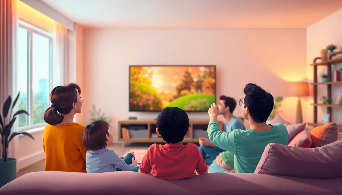 Experience the free iptv trial with family enjoying various streaming content on a large screen.