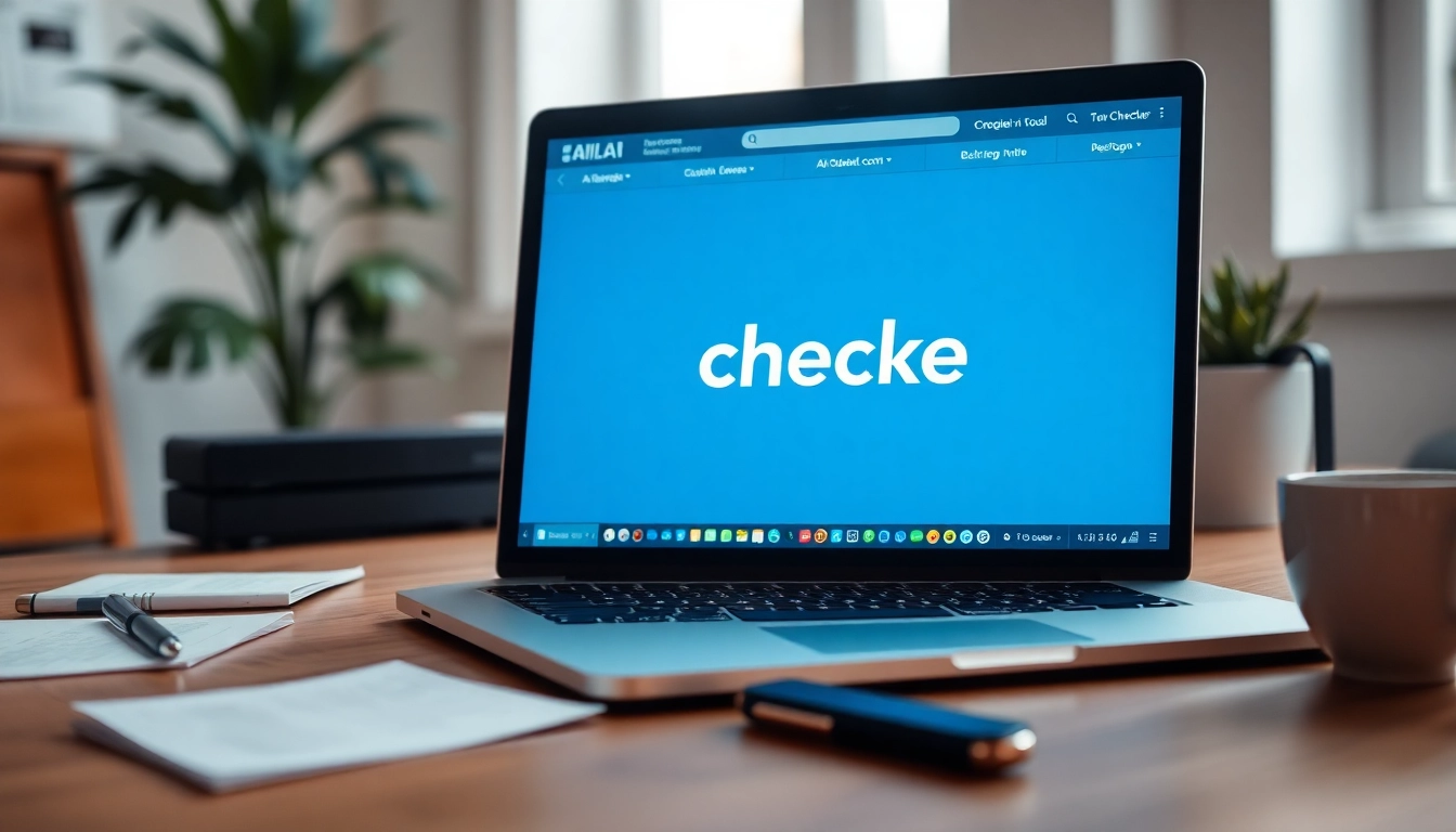 AI checker tool displayed on a laptop for efficient content analysis in a professional setting.