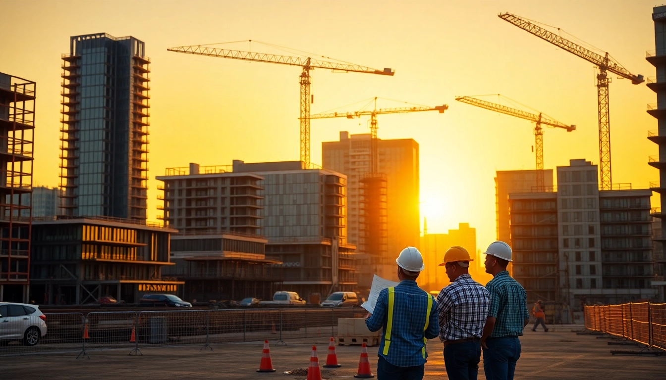 Workers collaborating on austin construction site, showcasing teamwork and modern architectural progress.
