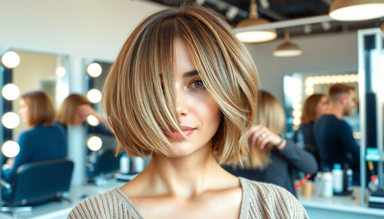 Showcasing trendy hairstyles for thin hair featuring a stylish bob cut in a chic salon.