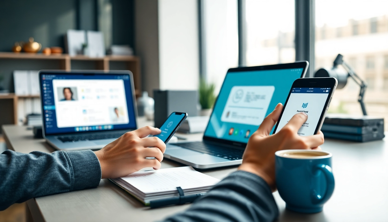 Explore the interface of 纸飞机官网 with multiple devices in a modern workspace.