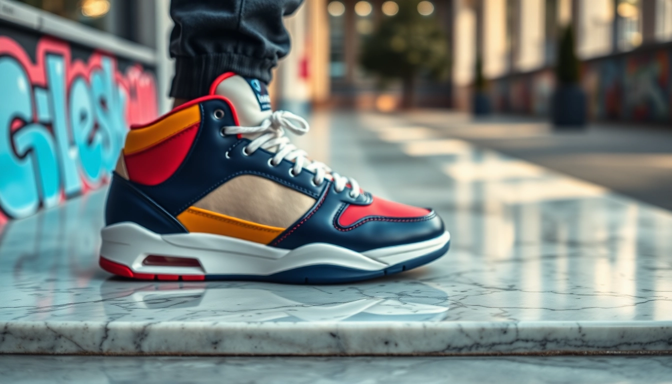 Showcasing sneaker reps on display, highlighting unique features and vibrant colors in an urban setting.