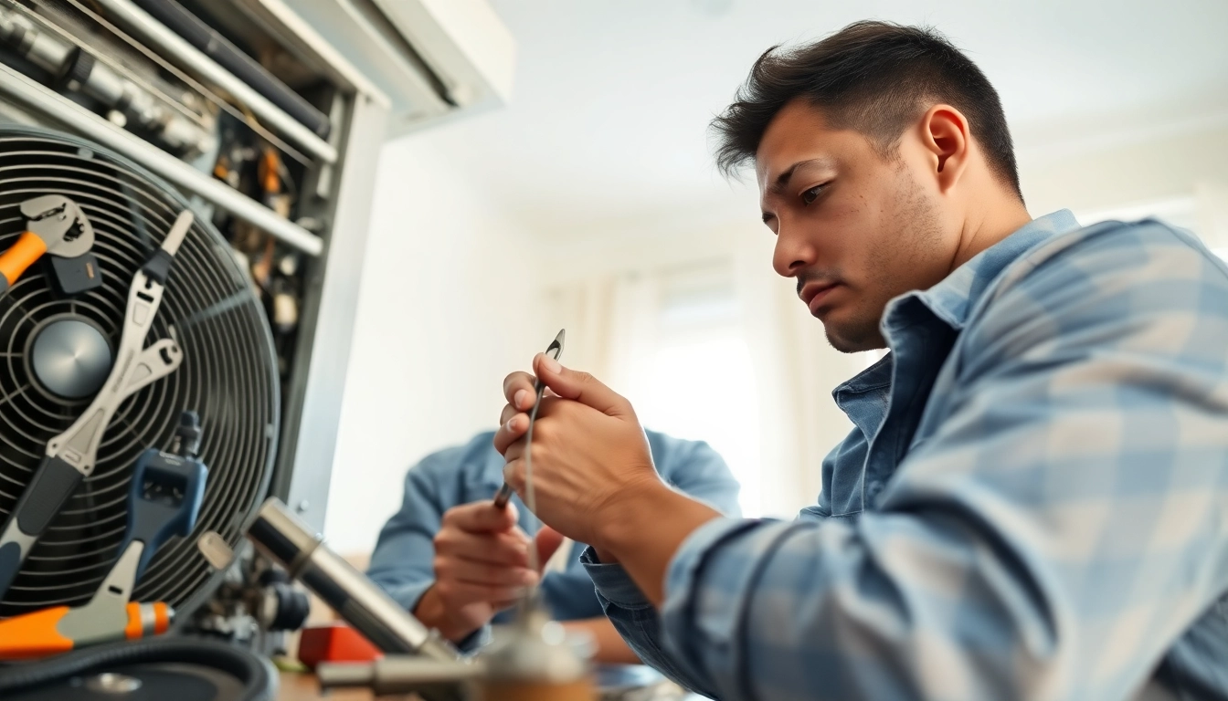Expert performing AC repair in Glendale, AZ, demonstrating professionalism with tools and focus.