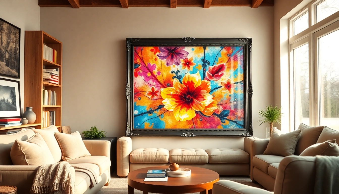 Display a 36x48 frame showcasing stunning artwork in a cozy living room setting, enhancing decor.