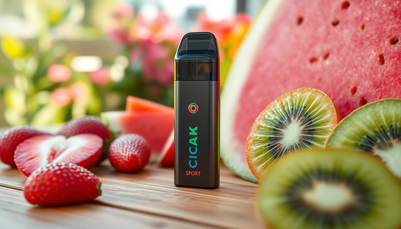 Hqd Cirak Pod vape showcased with colorful fruit slices highlighting its refreshingly intense flavors.