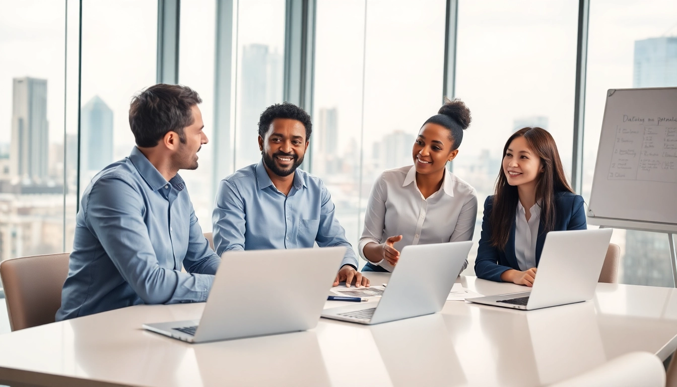 Engaging discussion on how to buy MBA degree with professionals in a modern office
