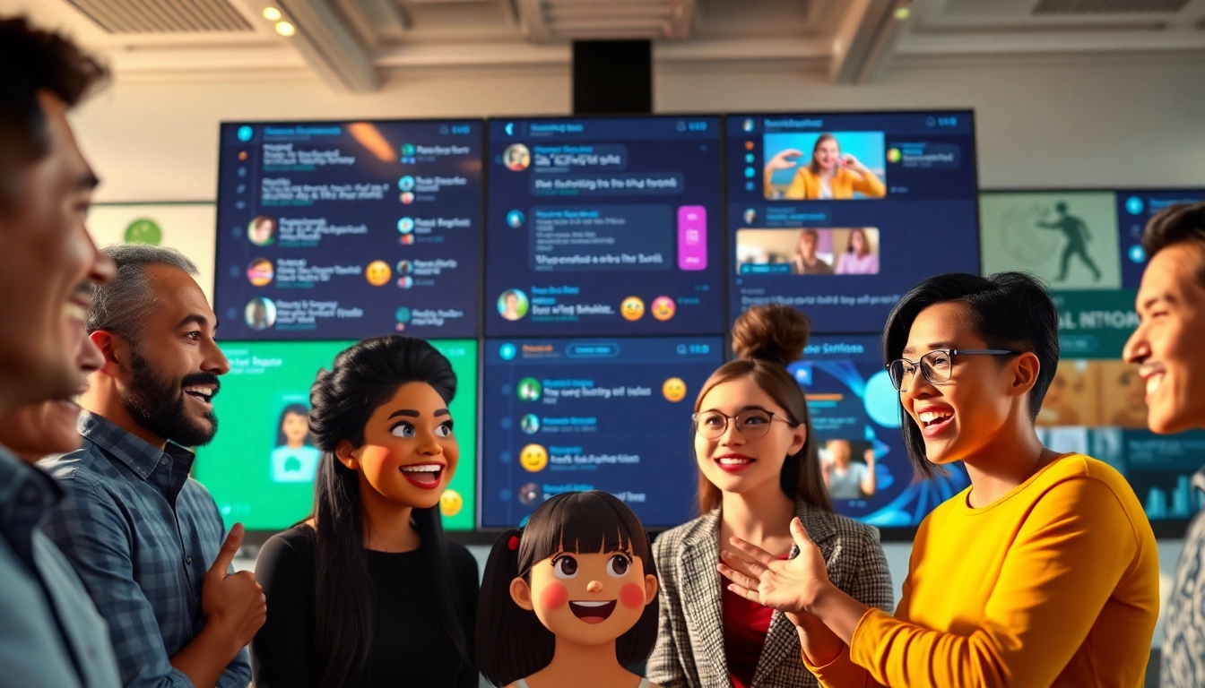 Engage in an ai chat no filter session with diverse animated characters in a futuristic workspace.