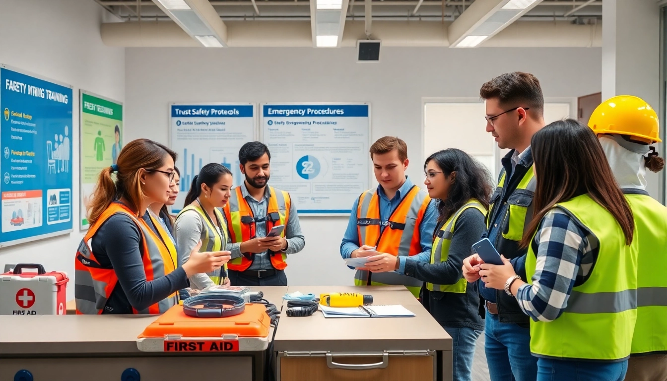 Engaging scene of Safety Training Programs with participants learning safety protocols in a bright office.