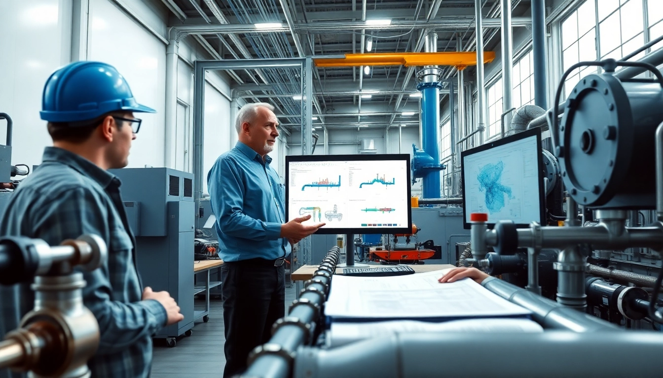 Engineers analyzing complex systems at a piping stress Company for optimal safety and efficiency.