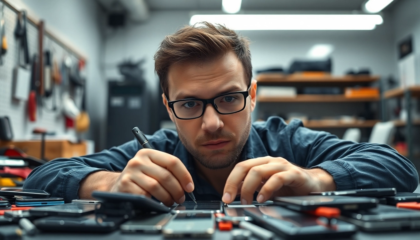Riparazione iPhone torino: tecnico che ripara un iPhone in un laboratorio moderno.