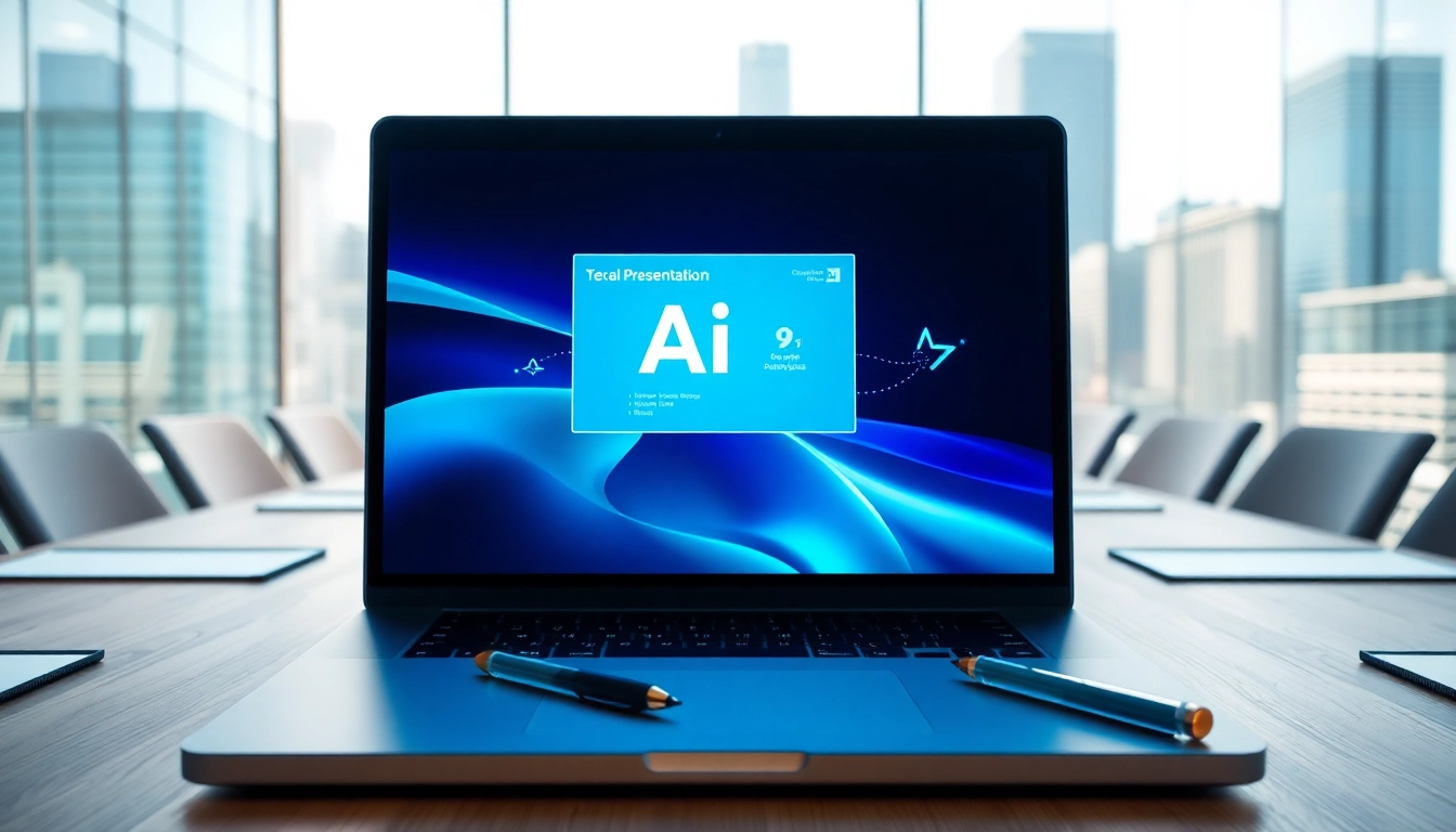 Engaging ai presentation shown on a laptop in a modern conference room.