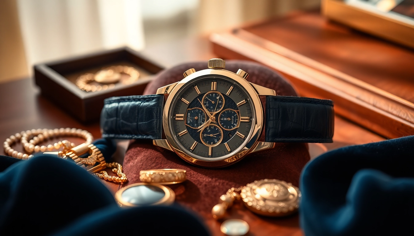 Showcase of a luxury watch for sale, highlighting its features and elegant setting, promoting Sell luxury watch services.