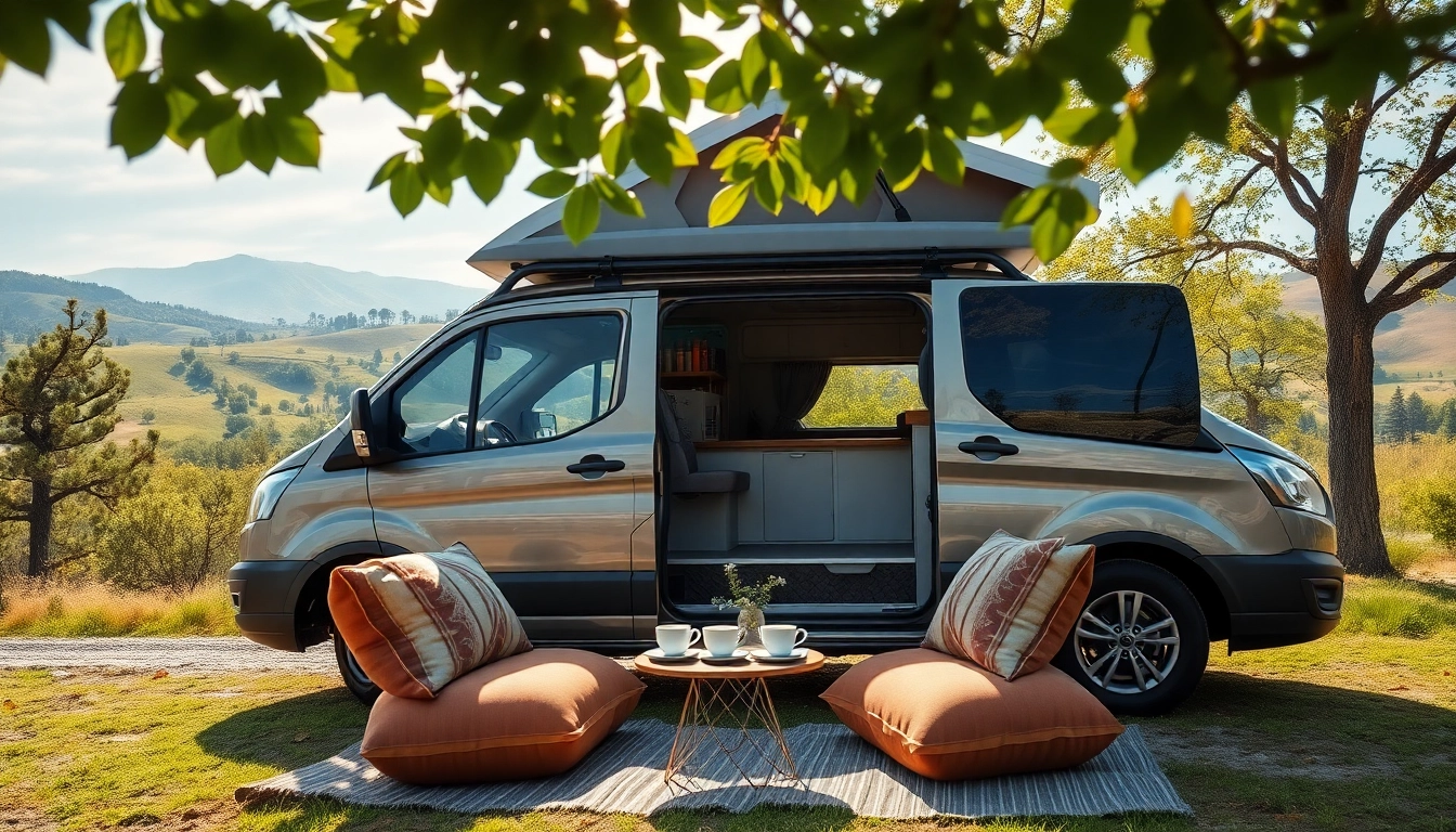Experience the beauty of JRP Campers with a stylish converted van in a scenic outdoor setting.
