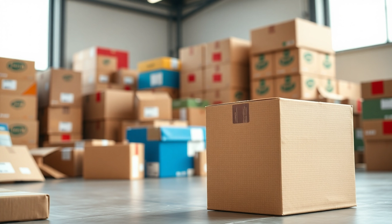 Boxes ready for shipping, showcasing vibrancy and organization in a packing center.