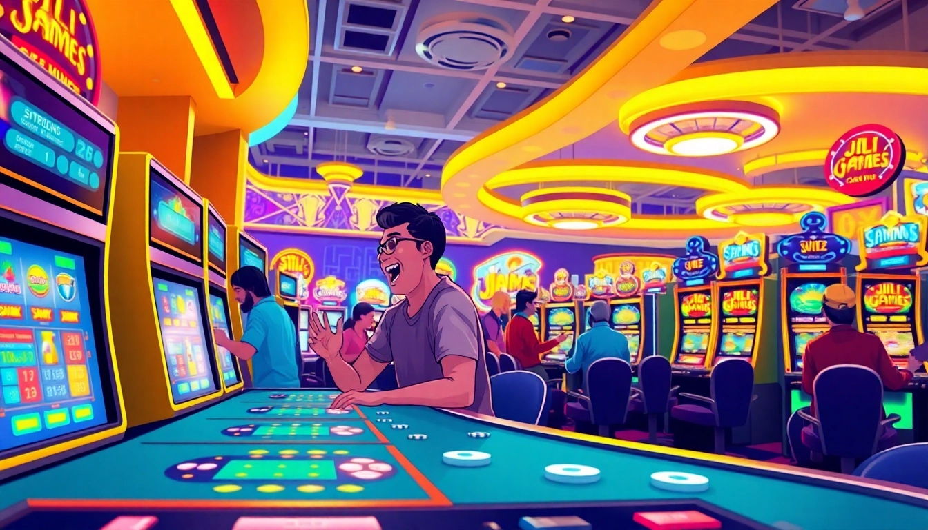 Experience the thrill of JILI Games with vibrant casino scenes filled with excitement and energy.