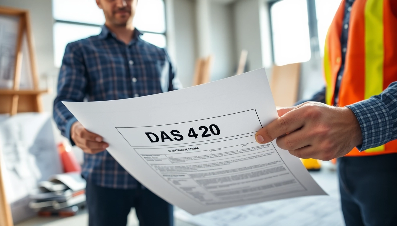 Contractor reviewing the DAS 140 form for public works compliance.