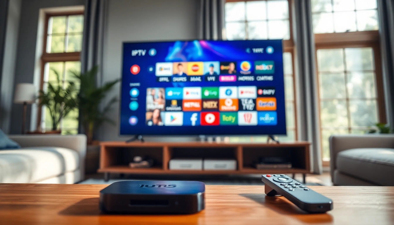 Engage with IPTV Subscription through a modern living room setup featuring a smart TV and streaming device