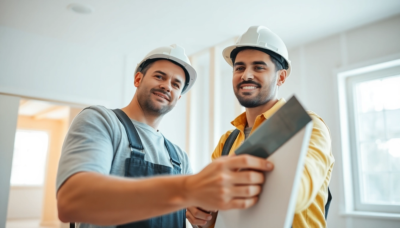 Skilled drywall contractors applying finishing techniques on a drywall installation project.
