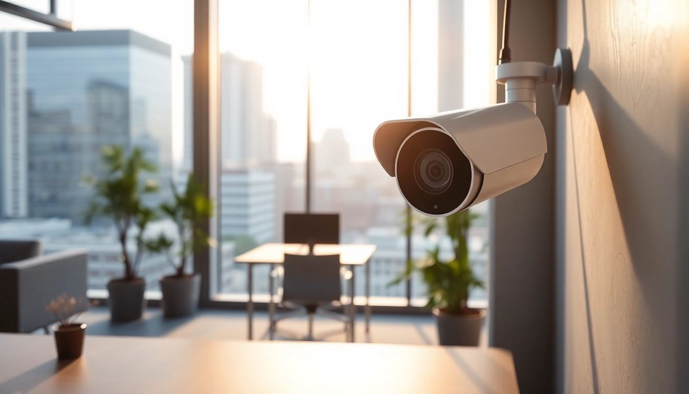 Secure CCTV camera monitoring a modern office environment, ensuring safety and surveillance.