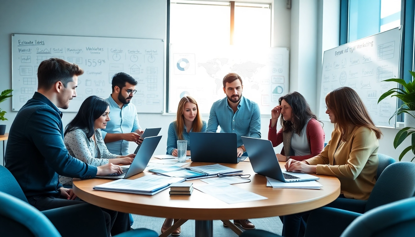 Enhance your digital marketing Edmonton strategy with a professional team collaborating in a modern office.