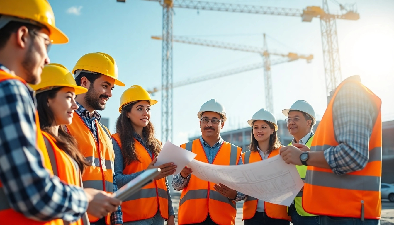 Explore NVQ Level 6 construction site management answers with a professional team collaborating on strategies.