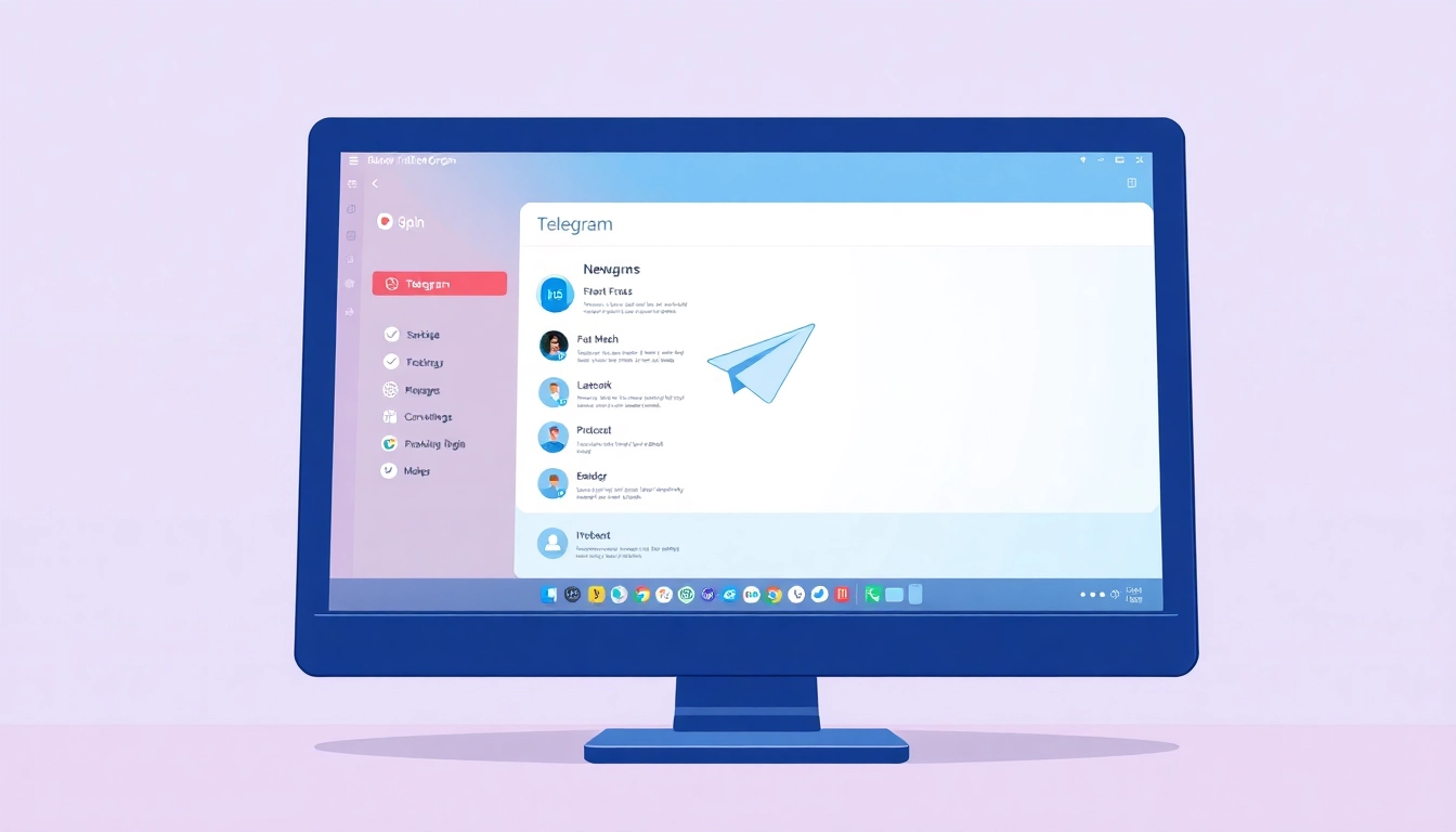 Showcase the Telegram電腦版 desktop interface featuring user-friendly design and vibrant colors.