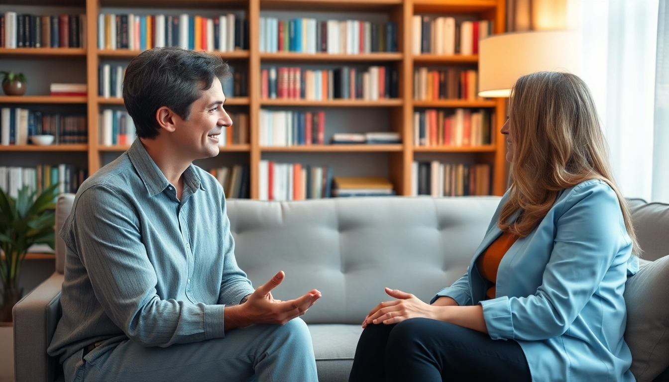 Engaged conversation in a therapist's office led by an attachment theory specialist.