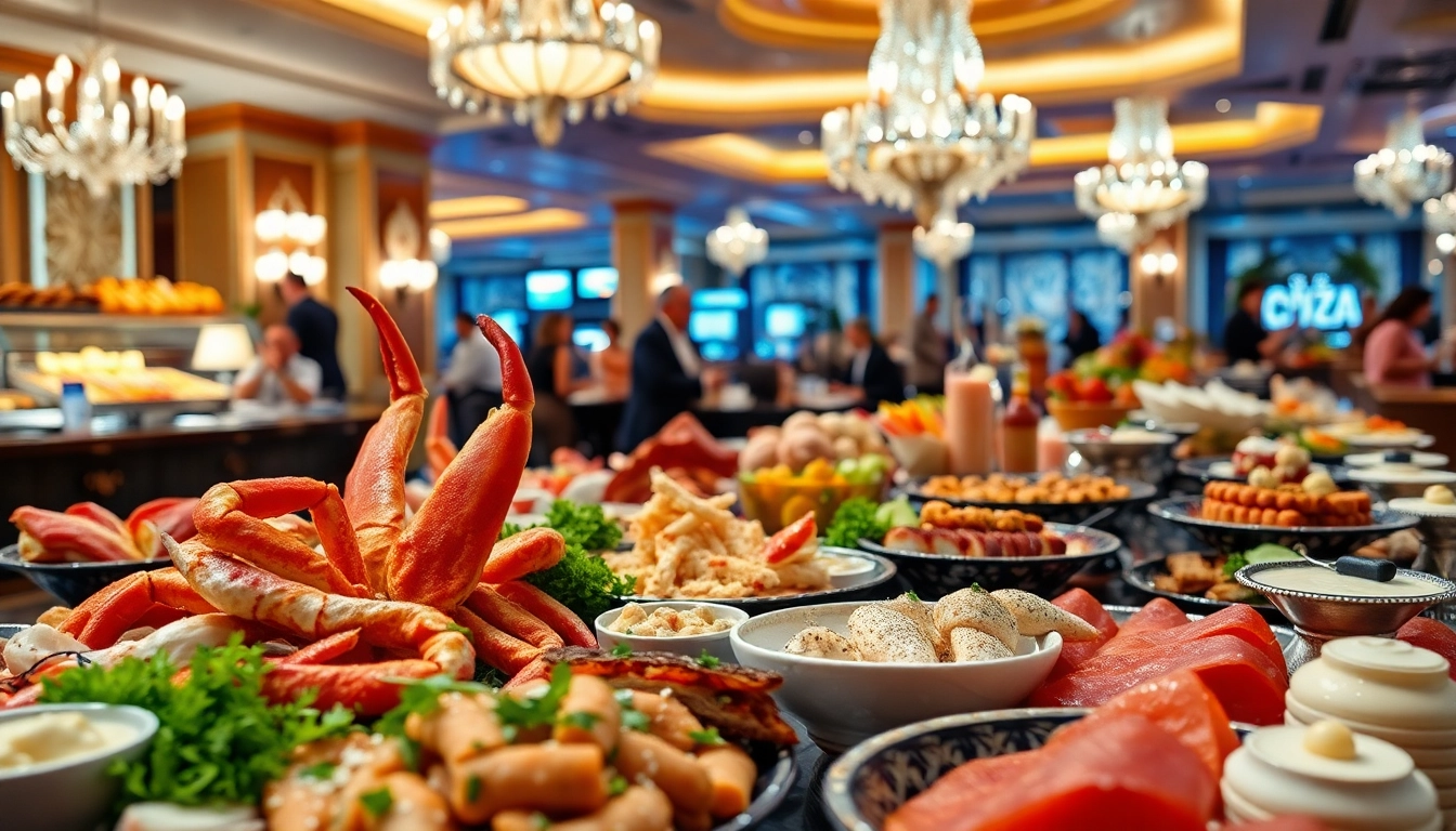 Indulge in spectacular buffets in Vegas with an exquisite display of gourmet dishes.