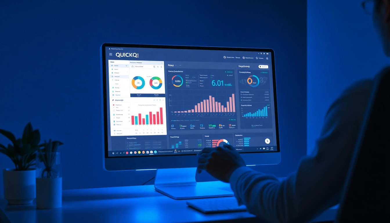 Engage with the quickq下载 interface on a sleek computer screen, showcasing vibrant productivity charts.