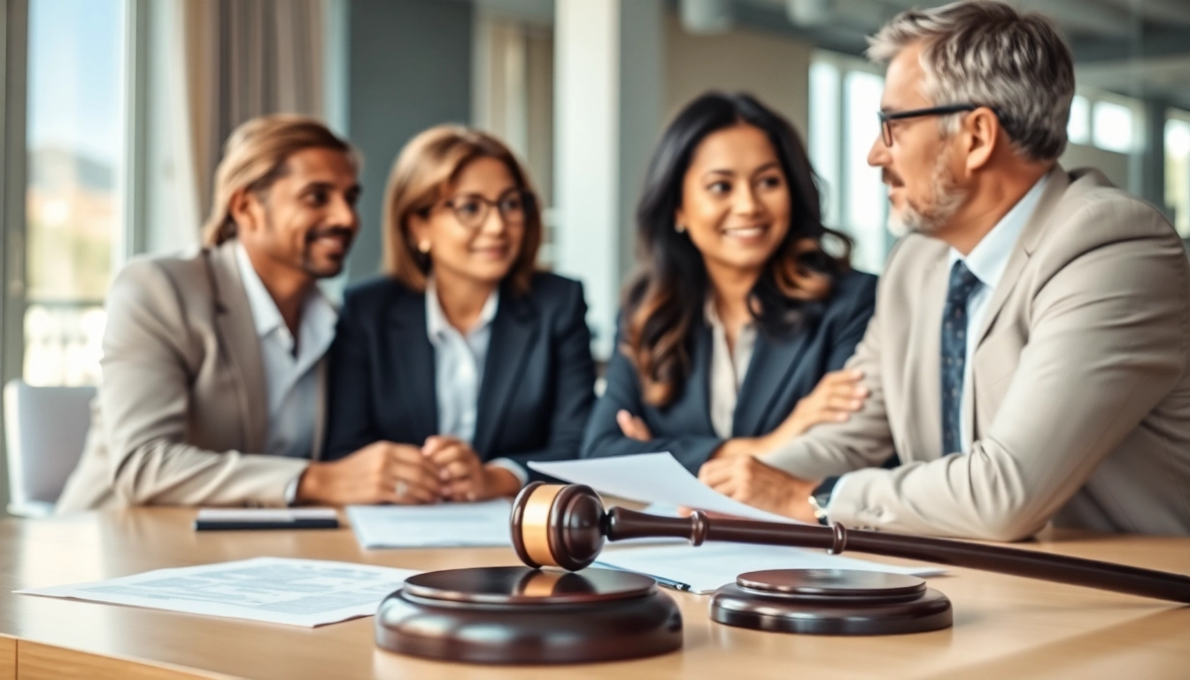 Family lawyers Adelaide consulting with clients in a welcoming law office.