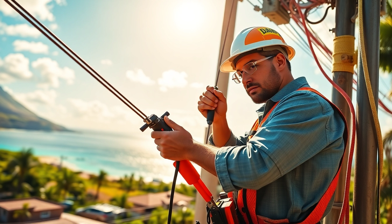Electrician apprenticeship in Hawaii, showcasing an apprentice working with tools under the sun.