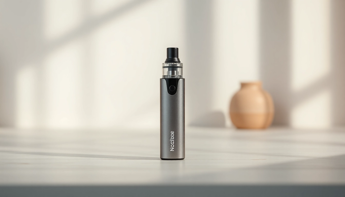 Explore a nicotine free disposable vape highlighting its smooth design against a serene backdrop.