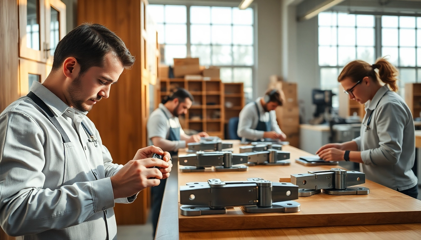 Cabinet hinge manufacturers creating high-quality hinges in a modern workshop.