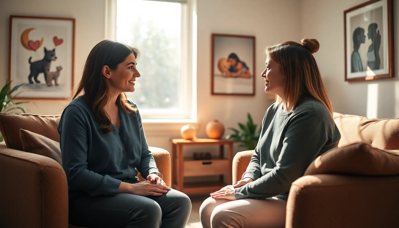 Engaging therapy scene with an attachment theory specialist in a warm, professional setting.