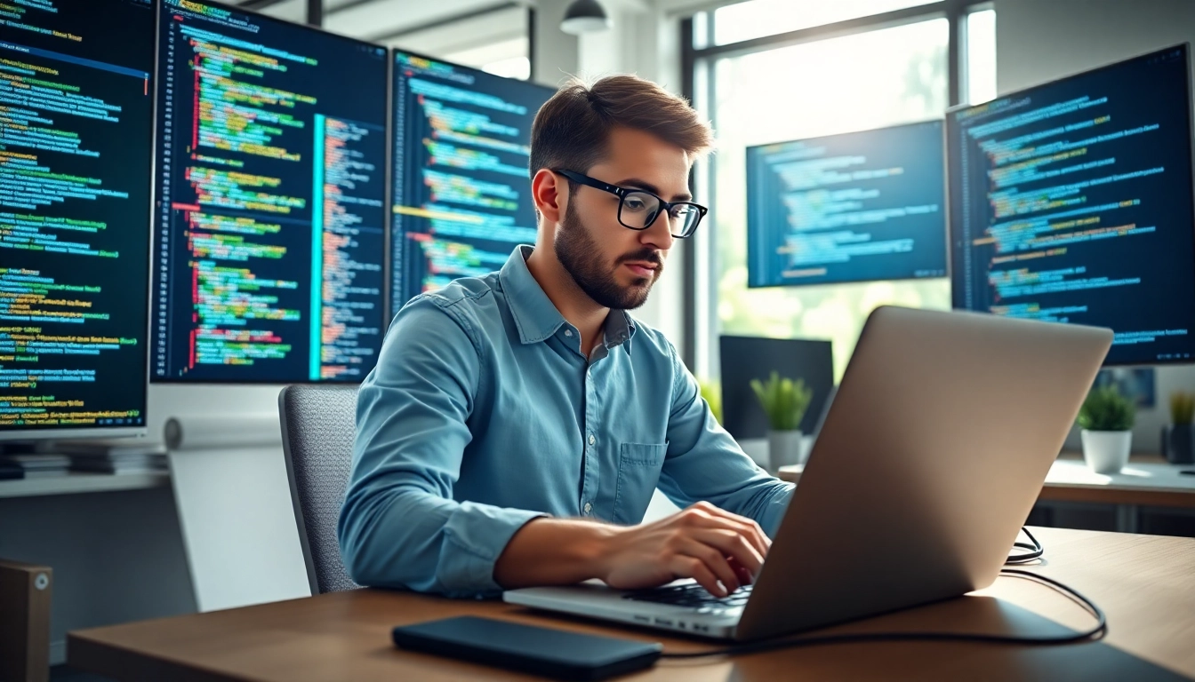 Showcasing web development techniques in a modern workspace featuring coding and design elements.