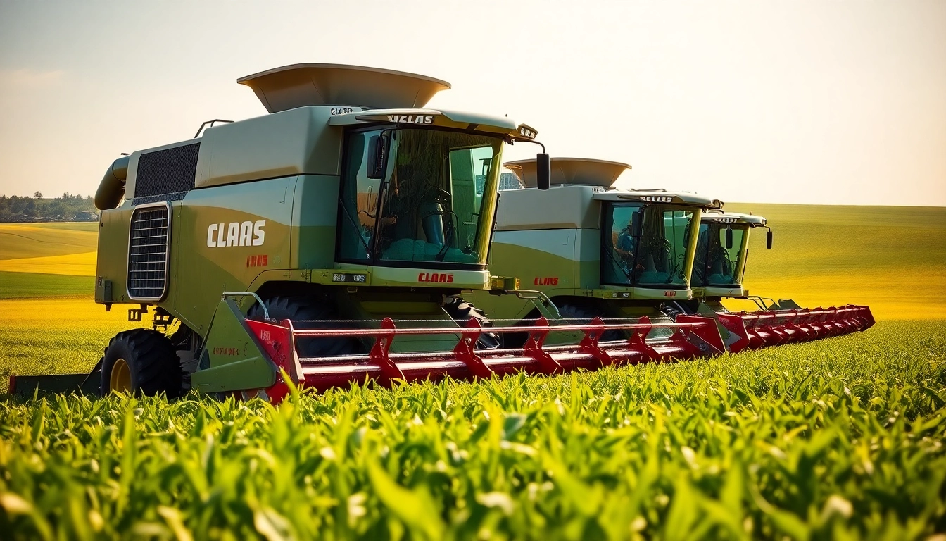 Claas Erntemaschinen in einem sonnigen Feld bei der Arbeit