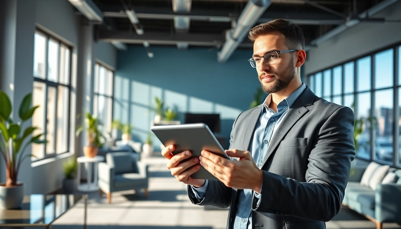Purchasing consultant analyzing market trends in a modern office setting.