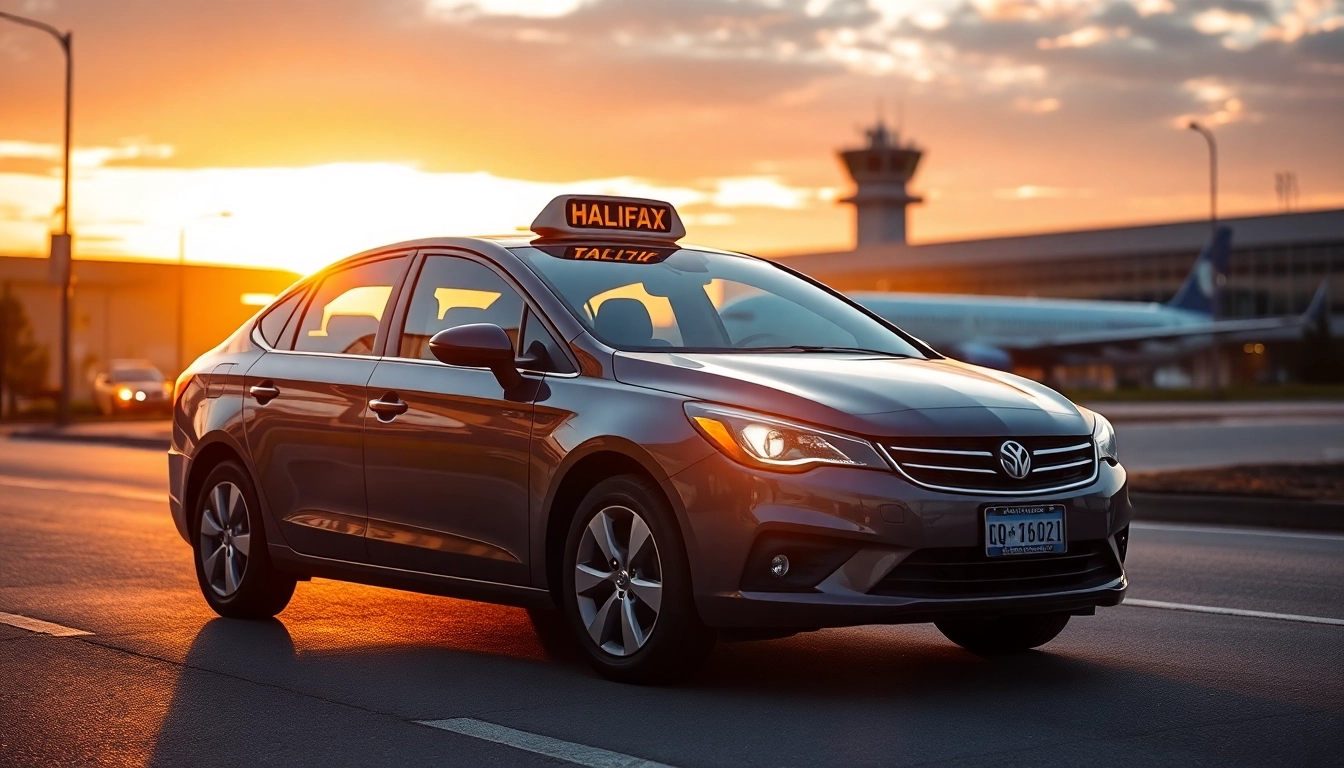 Halifax airport taxis providing comfortable rides with professional drivers under sunset lights.