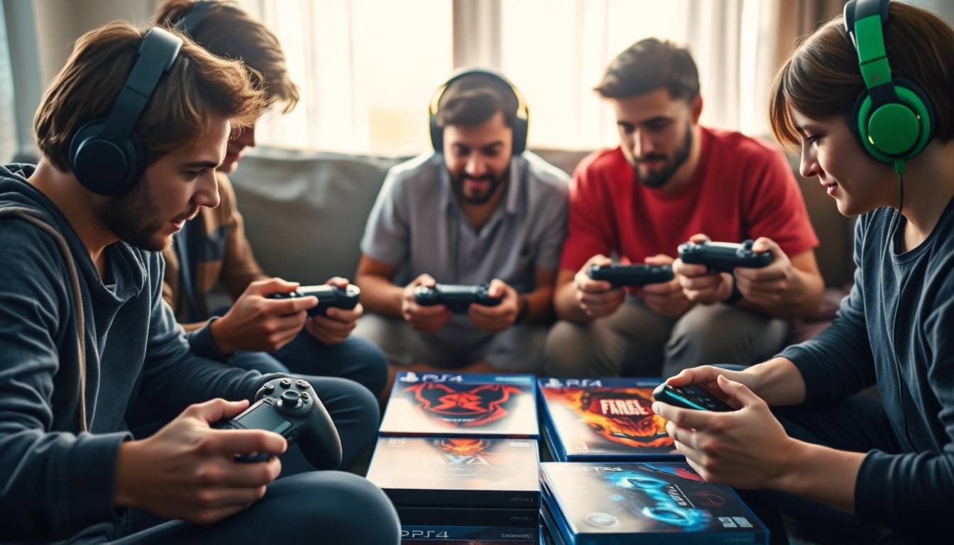 Enthusiastic gamers enjoying a variety of ps4 games in a cozy setting.