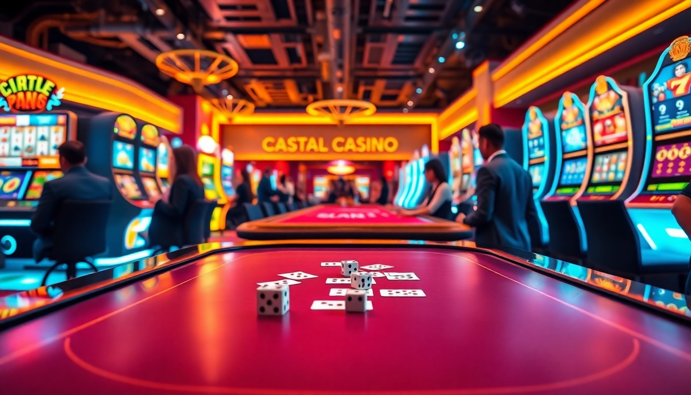 Engaging players at a Trusted Online Casino Malaysia 2025 with colorful gaming tables and vibrant atmosphere.