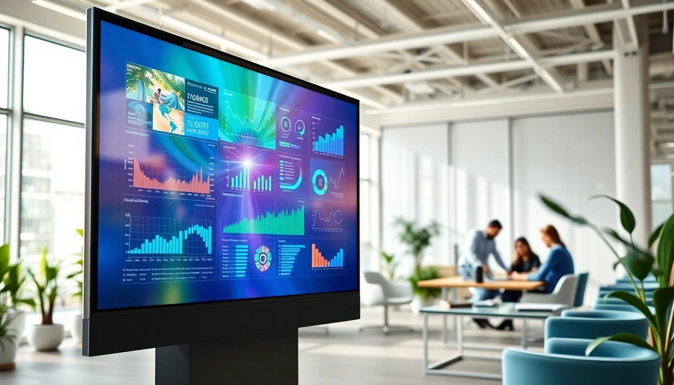 Engaging digital signage display showcasing real-time data in a modern office environment.