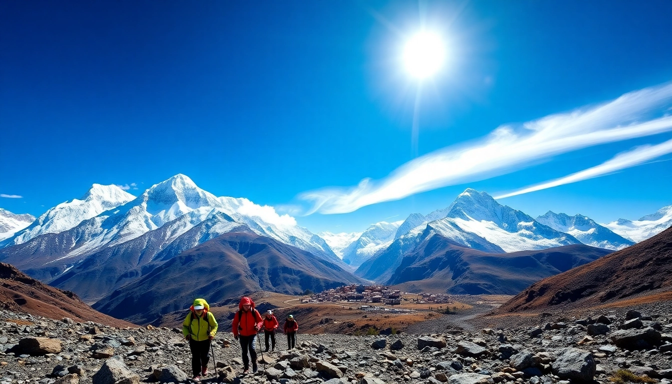 Trekkers navigating the breathtaking Everest Base Camp Trek amidst stunning mountain views.