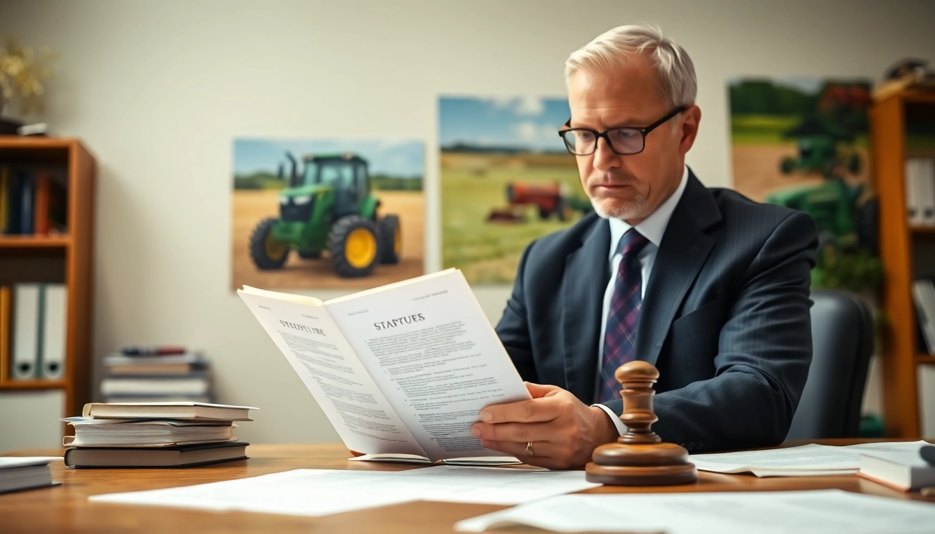 Attorneys specialized in agricultural law reviewing important documents in a modern office.